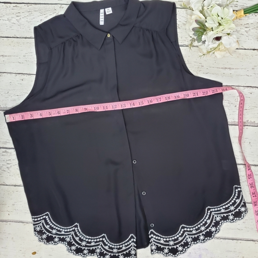 ELLE black scalloped trim sleeveless button up blouse NWT. XXL - Picture 8 of 12